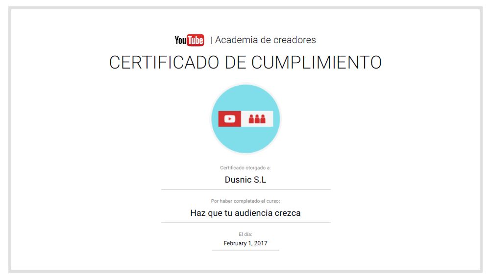 Dusnic obtiene el certificado de cumplimiento de Youtube