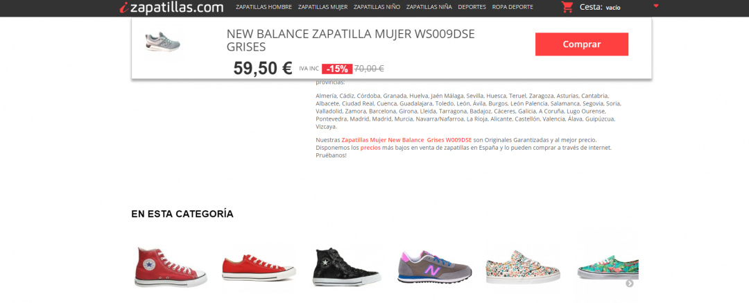 Venta cruzada izapatillas